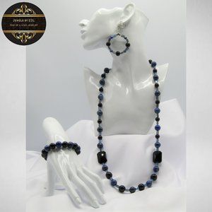 BLUE & BLACK Beaded Jewelry Set